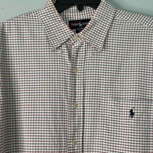 Ralph Lauren Men's Red and White Plaid Shirt Large BIG FIT